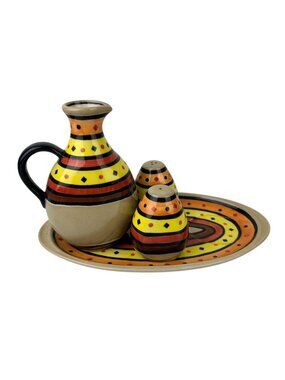 Boleslawiec WIZA Ceramika Made in Poland Unikat Pitcher Salt & Pepper Shaker Set